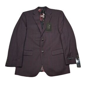Sean John Sport Coat‎ Mens 38R 38 Wine Red Plaid Stretch Classic Fit $360